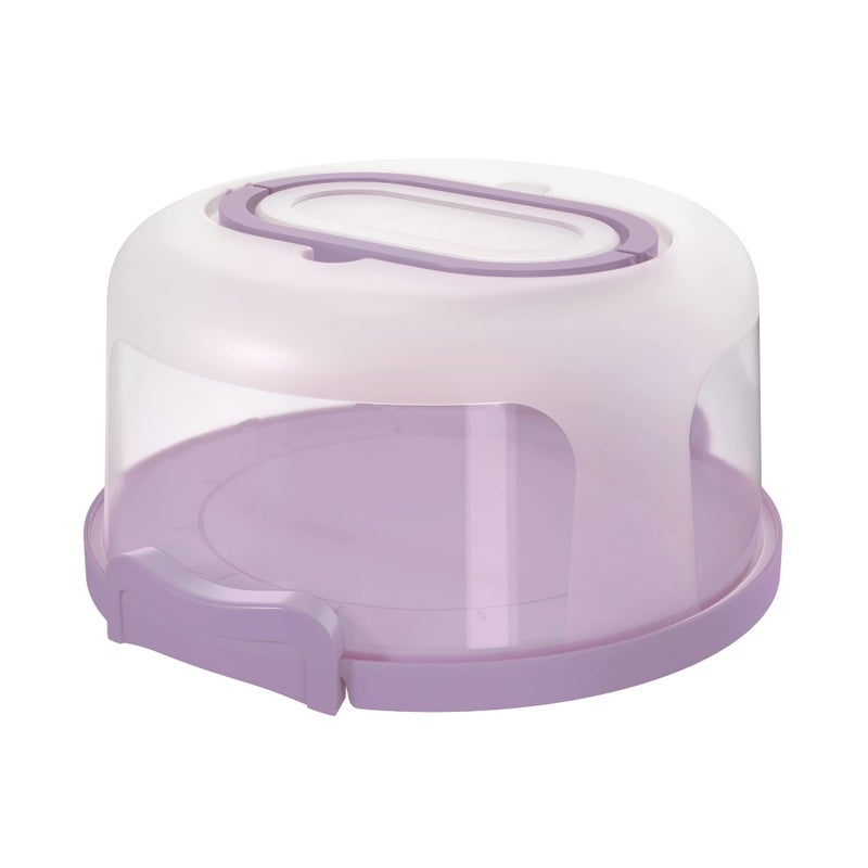 Top Shelf Elements Round Cake Carrier Two Sided Cake Holder Serves as Five Section Serving Tray, Portable Cake Stand Fits 10 inch Cake, Cake Box Comes With Handle, Cake Container Holds Pies (Lilac) - Image 1